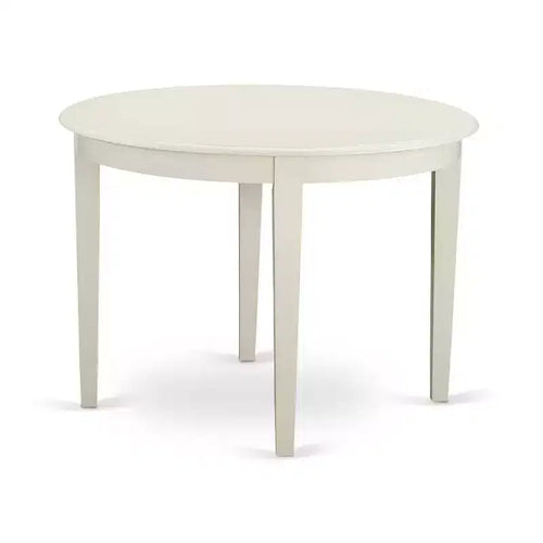 3-Piece Linen White Finish Round Solid Wood Top Dining Table Set