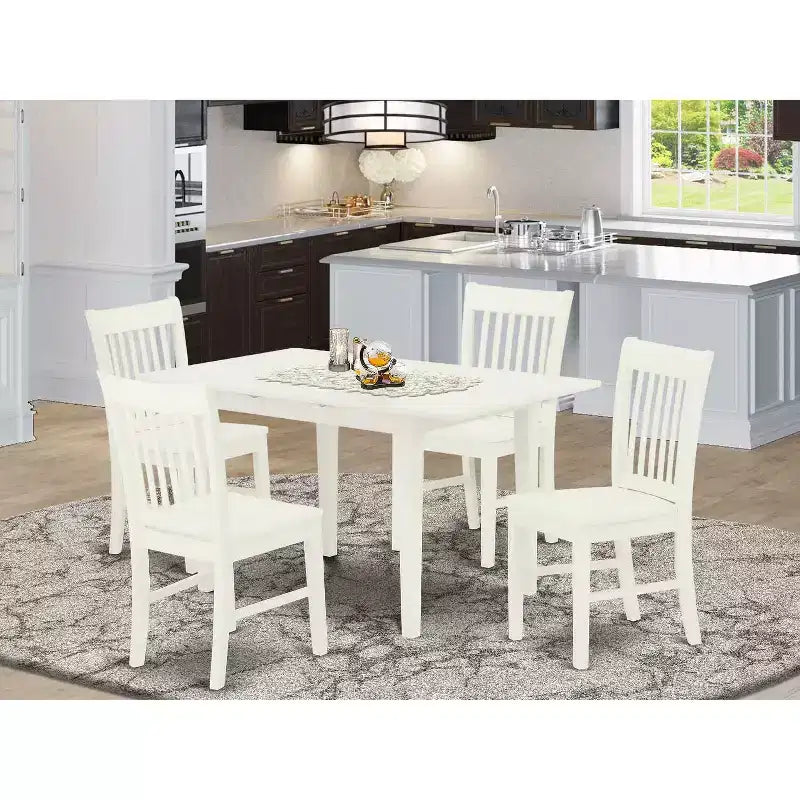 Ensemble de salle à manger rectangulaire 5 pièces en bois massif à plateau blanc lin - 4 places