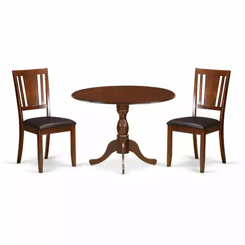 3-Piece Mahogany Finish Solid Wood Top - Dining Room Set - Seats 4