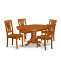 5-Piece Oval Saddle Brown Finish Solid Wood Top Dining table with 4 Chairs with
