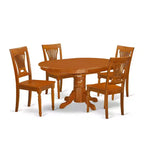 5-Piece Oval Saddle Brown Finish Solid Wood Top Dining table with 4 Chairs with
