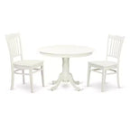 3-Piece Linen White Finish Solid Wood Top - Round Dining Room Set - Seats 4