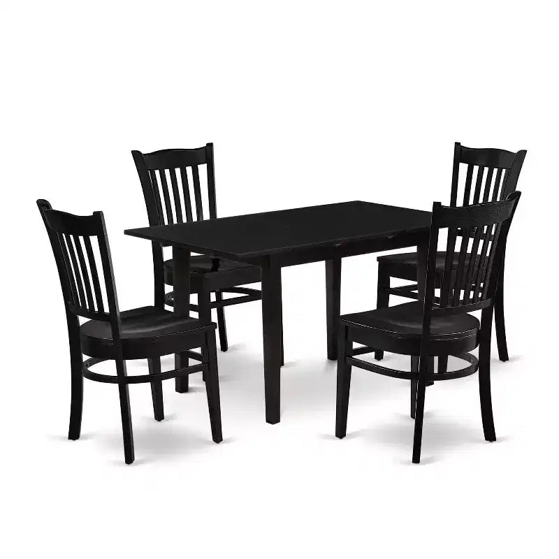5-Piece Black Finish Solid Wood Top - Rectangular Dining Room Set - Seats 4