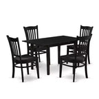 5-Piece Black Finish Solid Wood Top - Rectangular Dining Room Set - Seats 4