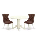 3-Piece Linen white Solid Wood Top - Round Upholstered Dining Room Set - Seats 4