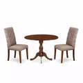 3-Piece Mahogany Finish Solid Wood Top Button Tufted Dining Room Set (Seats-4)