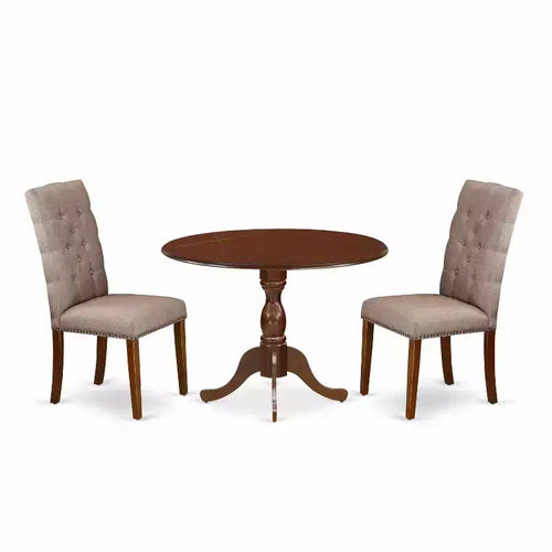 3-Piece Mahogany Finish Solid Wood Top Button Tufted Dining Room Set (Seats-4)