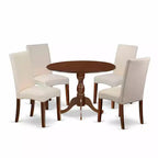 5-Piece Mahogany Finish Solid Wood Top Dining table with 4 Chairs with Drop Leaf