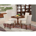 Table à manger 5 pièces en bois massif finition acajou avec 4 chaises et rabat latéral