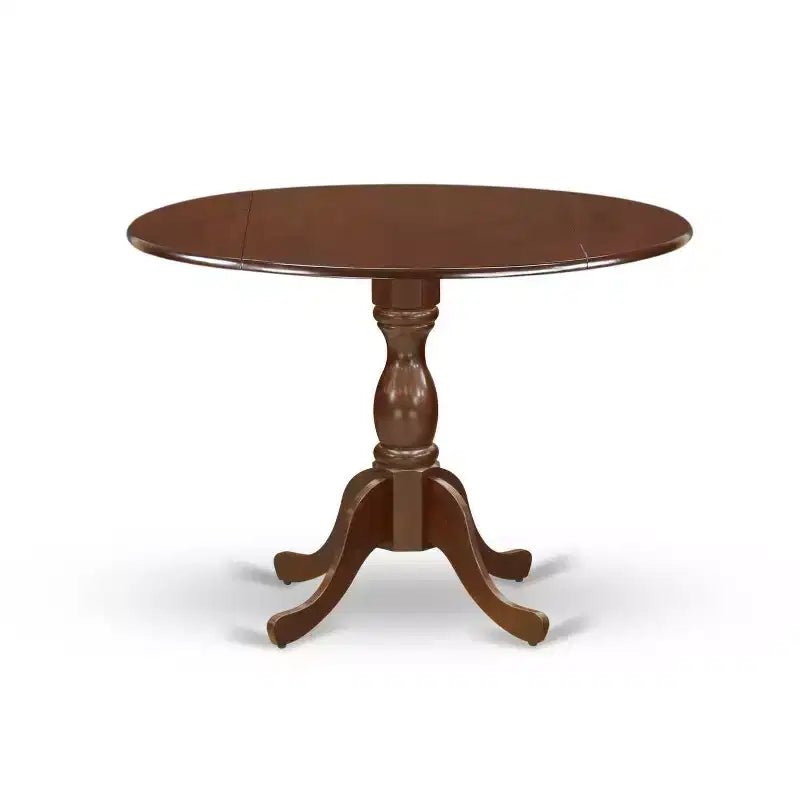 Table à manger 5 pièces en bois massif finition acajou avec 4 chaises et rabat latéral