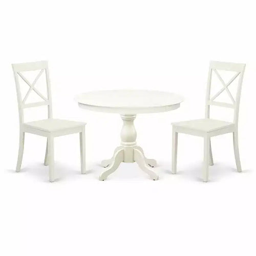 3-Piece Linen White Finish Solid Wood Top - Dining Room Set - Seats 4