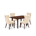 5-Piece Mahogany Finish Solid Wood Top - Rectangular Upholstered Dining Room Set - Seats 4