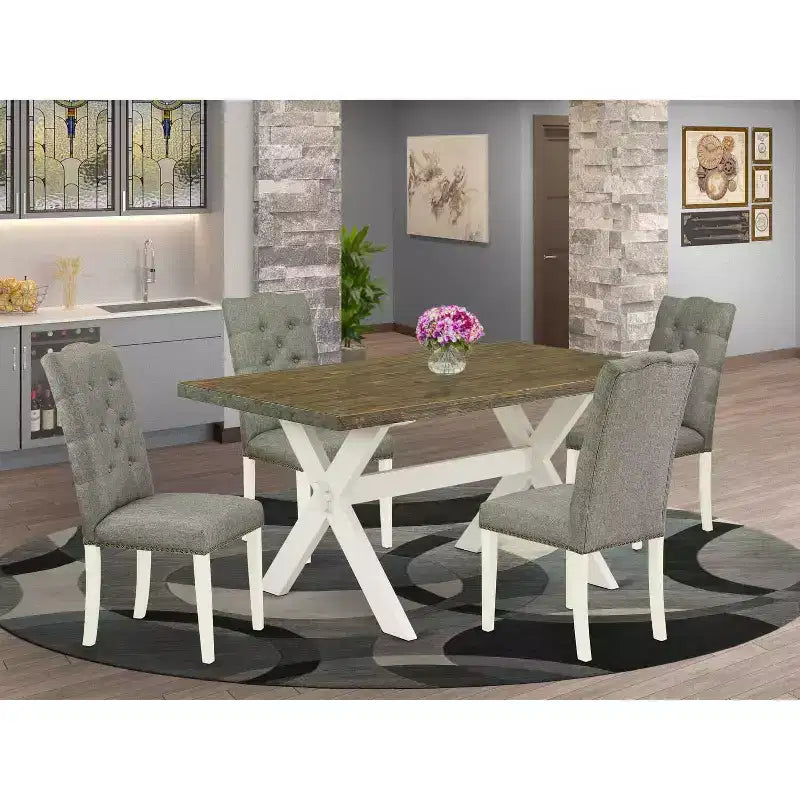Ensemble de salle à manger 5 pièces en chêne massif naturel avec 1 table et 4 chaises avec