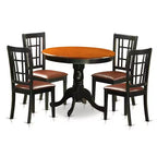 5-Piece Round Black Finish Solid Wood Top Dining table with 4-Chairs with