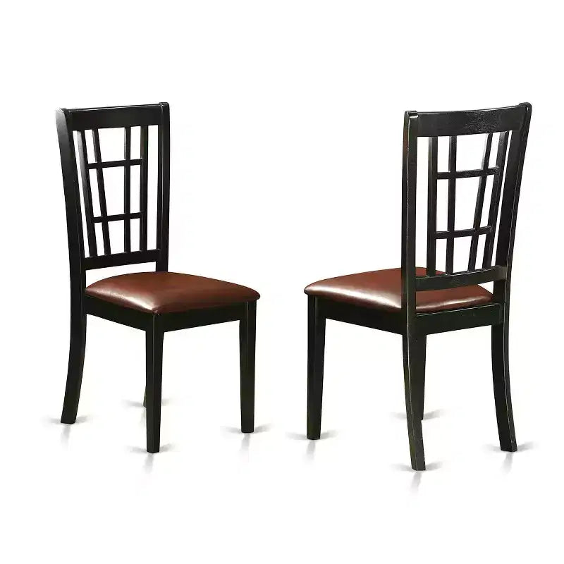 Table à manger ronde 5 pièces, plateau en bois massif finition noire avec 4 chaises