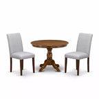 3-Piece Acacia Walnut Finish Solid Wood Top - Round Upholstered Dining Room Set (Seats-4)