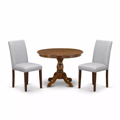 3-Piece Acacia Walnut Finish Solid Wood Top - Round Upholstered Dining Room Set (Seats-4)