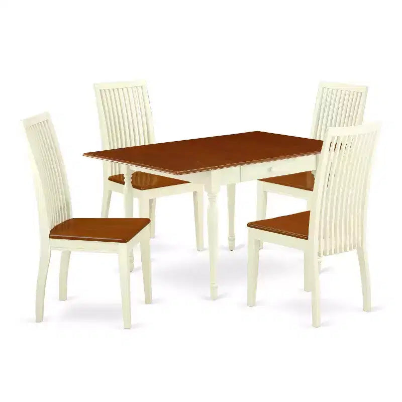 5-Piece Buttermilk and Cherry Solid Wood Top - Dining Room Set - Seats 4