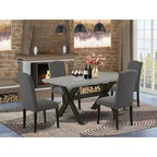 Table à manger 5 pièces rectangulaire avec plateau en bois massif finition chêne naturel et 4 chaises avec