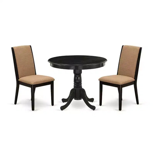 3-Piece Wirebrushed Black Solid Wood Top - Dining Room Set - Seats 4