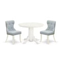 3-Piece Linen White Solid Wood Top-Dining Room Set-Seats 4