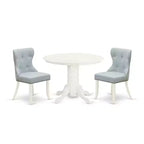 3-Piece Linen White Solid Wood Top-Dining Room Set-Seats 4
