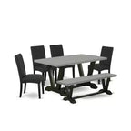 6-Piece Rectangle Natural Oak Finish Solid Wood Top dining Table with 1-Bench and 4-Chairs with