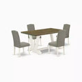 5-Piece Distressed Jacobean Finish Solid Wood Top Dining Table with 4 Parson Chair with