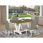 Table de salle à manger à plateau en bois massif finition jacobéenne vieillie, 5 pièces, avec 4 chaises Parson