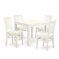 5-Piece Linen White Finish Solid Wood Top - Dining Room Set - Seats 4