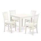 5-Piece Linen White Finish Solid Wood Top - Dining Room Set - Seats 4