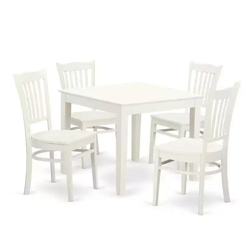 5-Piece Linen White Finish Solid Wood Top - Dining Room Set - Seats 4
