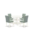 5-Piece Linen White Finish Solid Wood Top - Round Dining Room Set - Seats 4