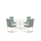 5-Piece Linen White Finish Solid Wood Top - Round Dining Room Set - Seats 4