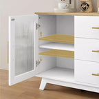 Acekool 56,3 pouces Desserte avec portes en verre cannelé et poignées dorées, meuble de rangement réglable, console multifonction pour salle à manger et cuisine