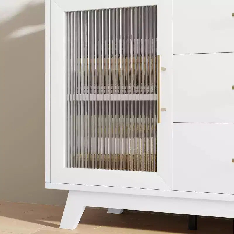 Acekool 56,3 pouces Desserte avec portes en verre cannelé et poignées dorées, meuble de rangement réglable, console multifonction pour salle à manger et cuisine