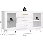Acekool 56,3 pouces Desserte avec portes en verre cannelé et poignées dorées, meuble de rangement réglable, console multifonction pour salle à manger et cuisine