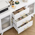 Acekool 56,3 pouces Desserte avec portes en verre cannelé et poignées dorées, meuble de rangement réglable, console multifonction pour salle à manger et cuisine