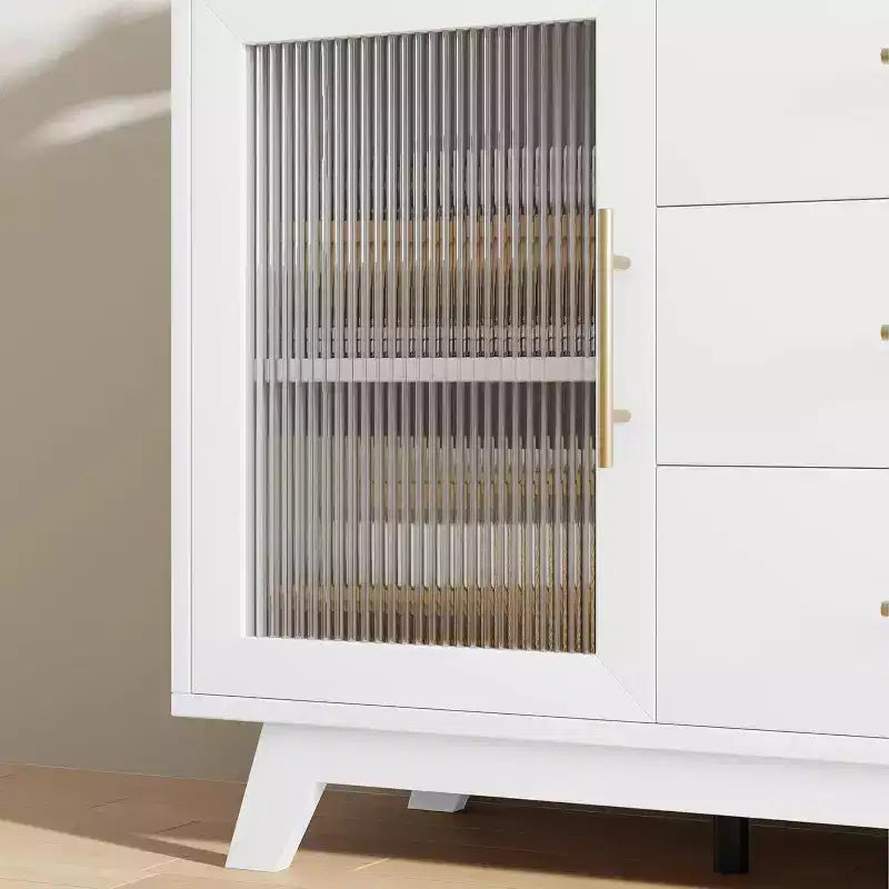 Acekool 56,3 pouces Desserte avec portes en verre cannelé et poignées dorées, meuble de rangement réglable, console multifonction pour salle à manger et cuisine
