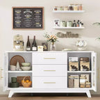 Acekool 56,3 pouces Desserte avec portes en verre cannelé et poignées dorées, meuble de rangement réglable, console multifonction pour salle à manger et cuisine