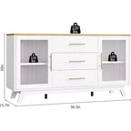 Acekool 56,3 pouces Desserte avec portes en verre cannelé et poignées dorées, meuble de rangement réglable, console multifonction pour salle à manger et cuisine