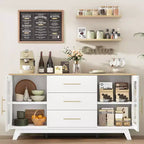 Acekool 56,3 pouces Desserte avec portes en verre cannelé et poignées dorées, meuble de rangement réglable, console multifonction pour salle à manger et cuisine