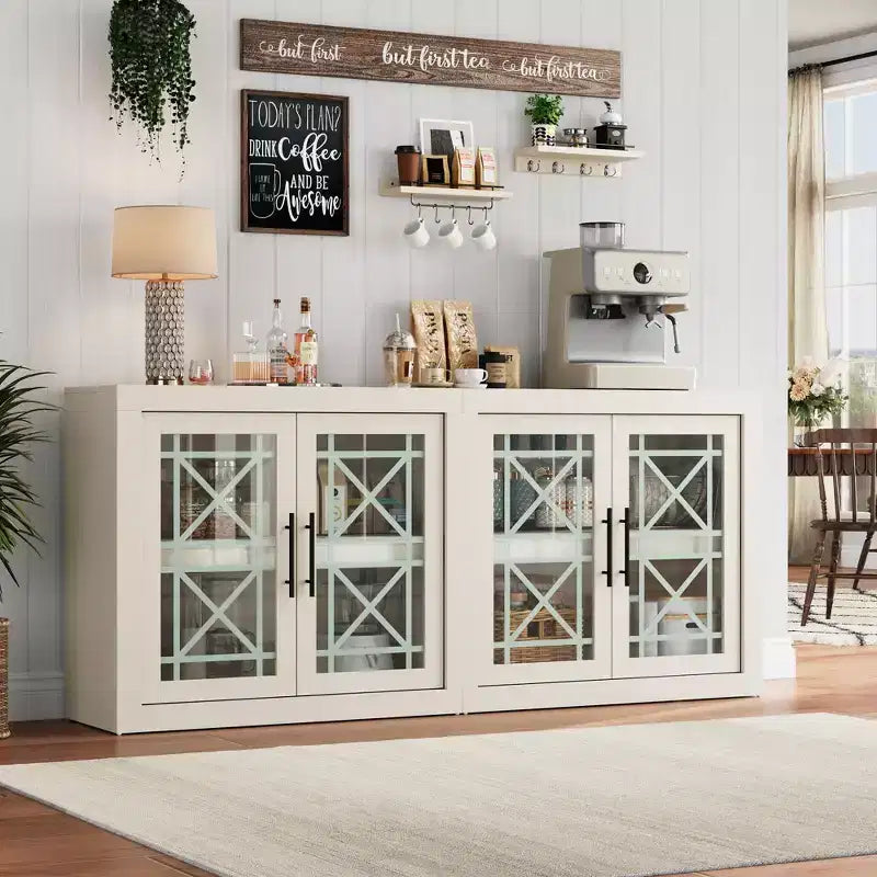 Bahut de 179,8 cm avec 4 portes, buffet moderne de style rustique avec rangements, console multimédia en bois pour le salon et la cuisine