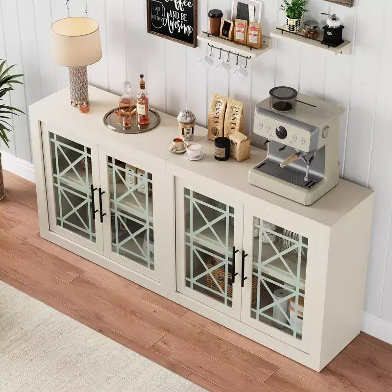 Bahut de 179,8 cm avec 4 portes, buffet moderne de style rustique avec rangements, console multimédia en bois pour le salon et la cuisine