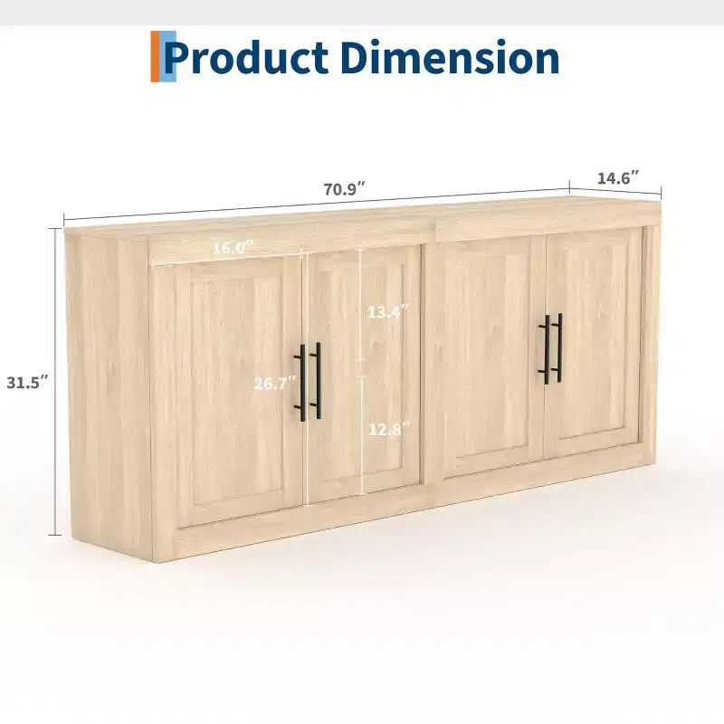 Bahut de 179,8 cm avec 4 portes, buffet moderne de style rustique avec rangements, console multimédia en bois pour le salon et la cuisine