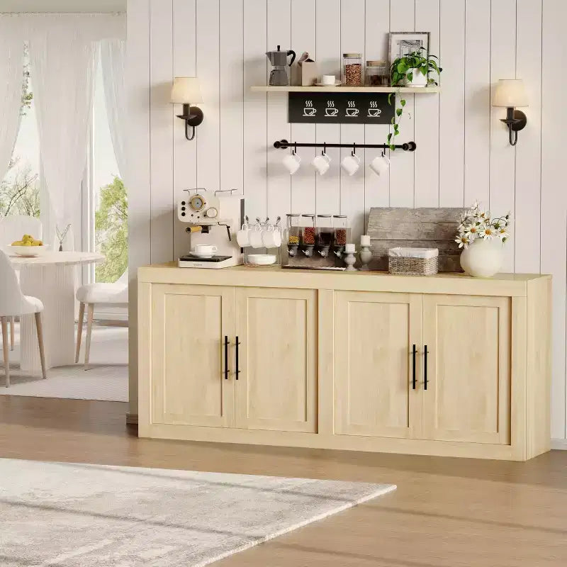 Bahut de 179,8 cm avec 4 portes, buffet moderne de style rustique avec rangements, console multimédia en bois pour le salon et la cuisine