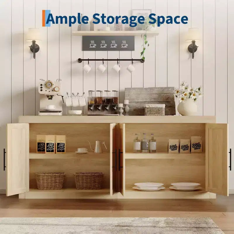 Bahut de 179,8 cm avec 4 portes, buffet moderne de style rustique avec rangements, console multimédia en bois pour le salon et la cuisine