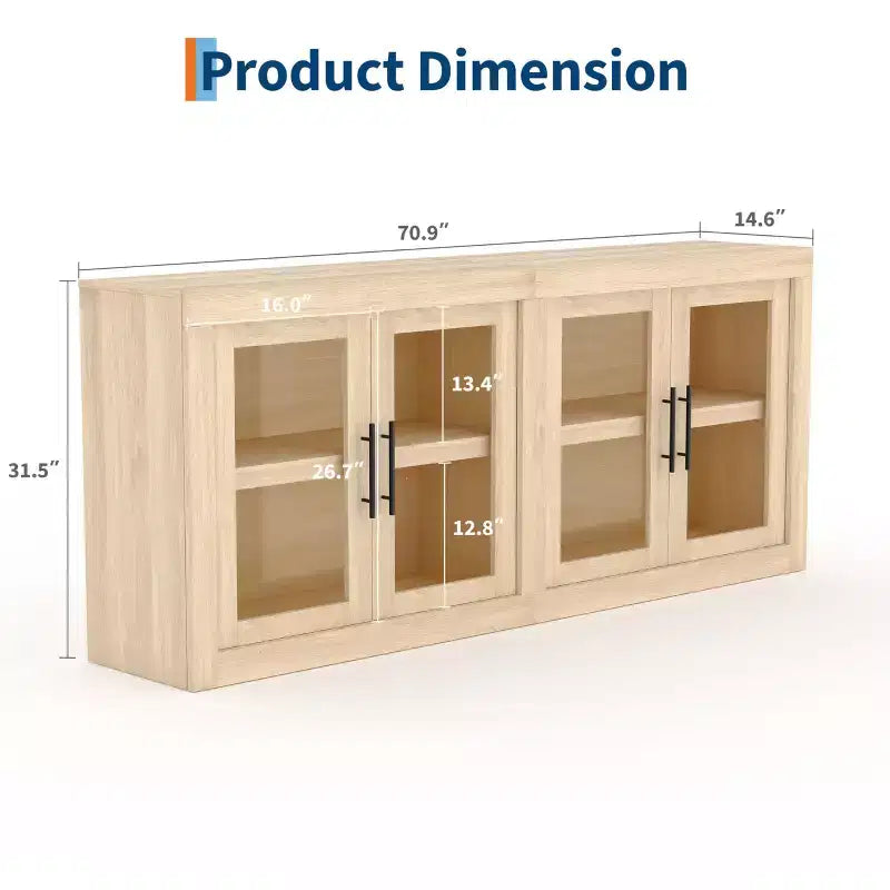 Bahut de 179,8 cm avec 4 portes, buffet moderne de style rustique avec rangements, console multimédia en bois pour le salon et la cuisine