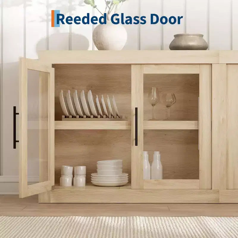 Bahut de 179,8 cm avec 4 portes, buffet moderne de style rustique avec rangements, console multimédia en bois pour le salon et la cuisine