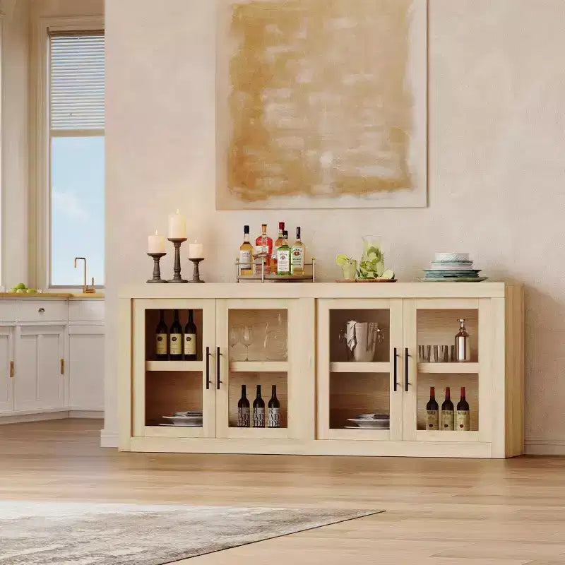 Bahut de 179,8 cm avec 4 portes, buffet moderne de style rustique avec rangements, console multimédia en bois pour le salon et la cuisine